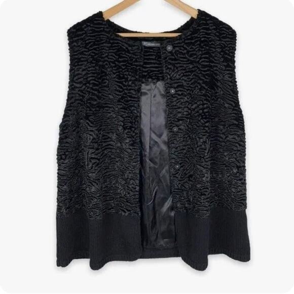 Adrianna Papell Black Faux Fur Combo Button Front Sweater Vest Plus SZ 2 fuzzy - Picture 3 of 12